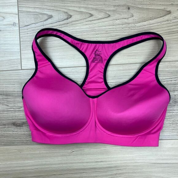 Nike Dri-FIT Padded Sports Bra Pink Black Trim Size 34D - Picture 2 of 7